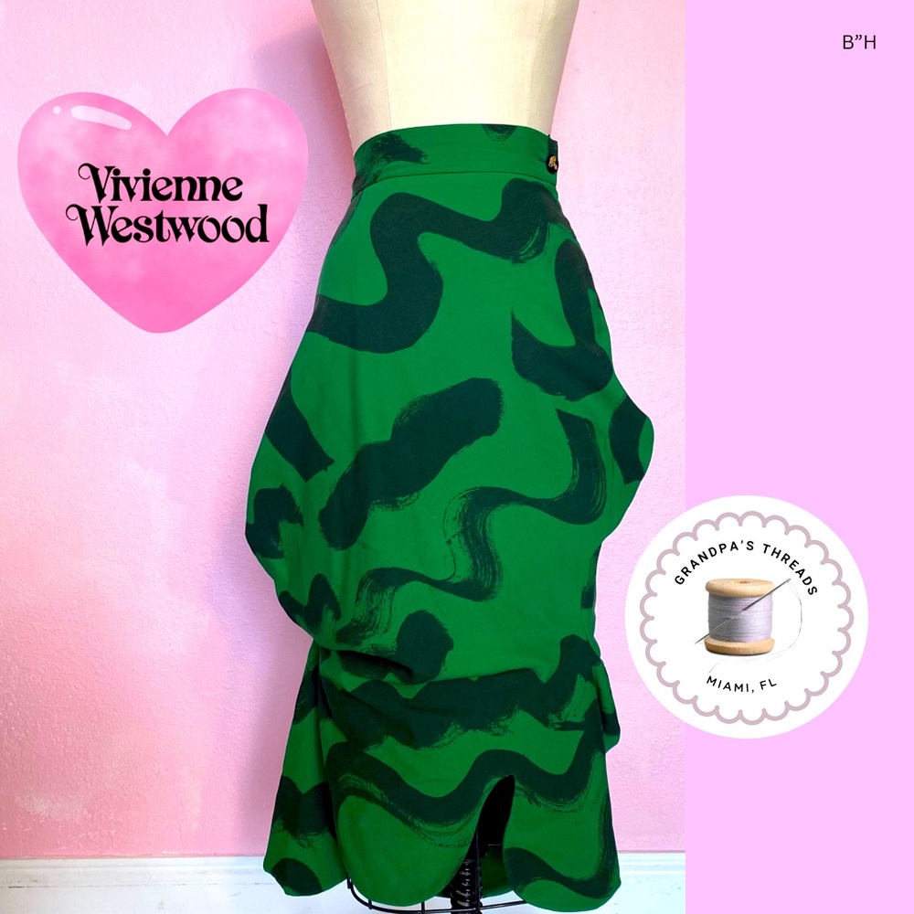 💚🖤Vivienne Westwood Green Squiggle Print Midi Skirt 💚🖤